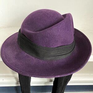 Vintage 50s USA Bollman Doeskin Fedora Purple Plum Wool Felt Brim Hat